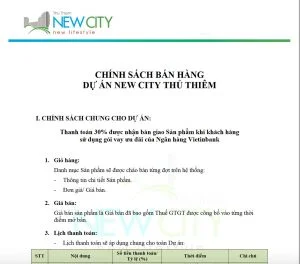 Chính sách bán hàng New City Thủ Thiêm Quận 2