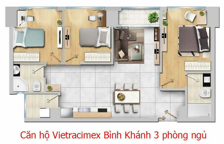 Căn hộ Vietracimex Bình Khánh 3 phòng ngủ 90m2